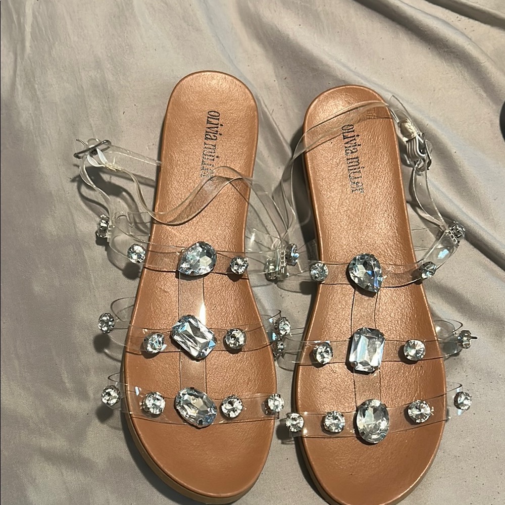 Olivia Miller Cream and Silver Sandals with Clear Straps